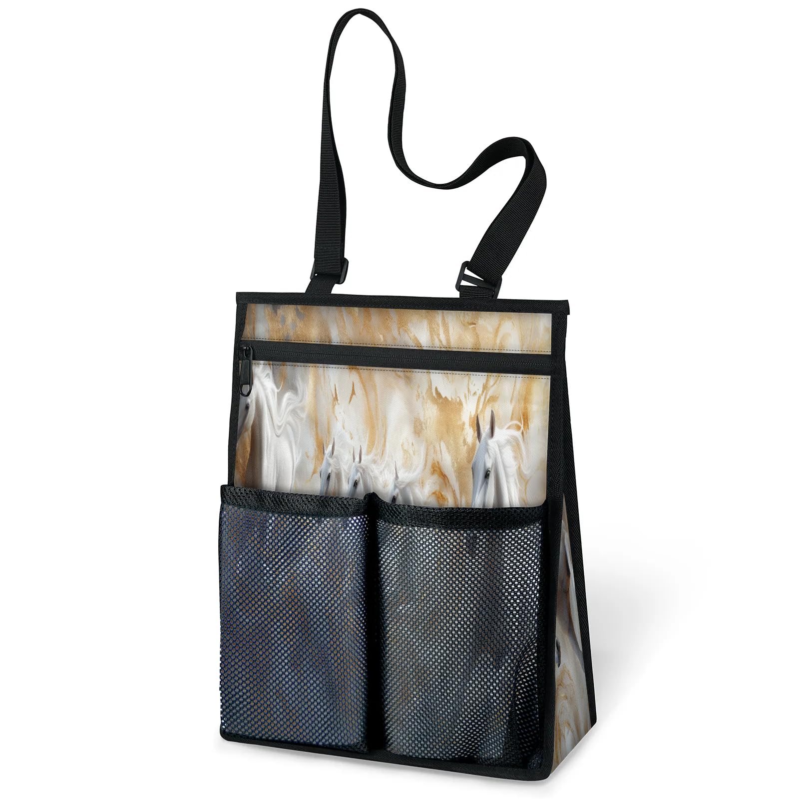 Ourtheme Abstract Horses Portable Shower Bag for Travel Gym Camp Beach Tote Shower Caddy Bags Hanging Toiletry Organizer