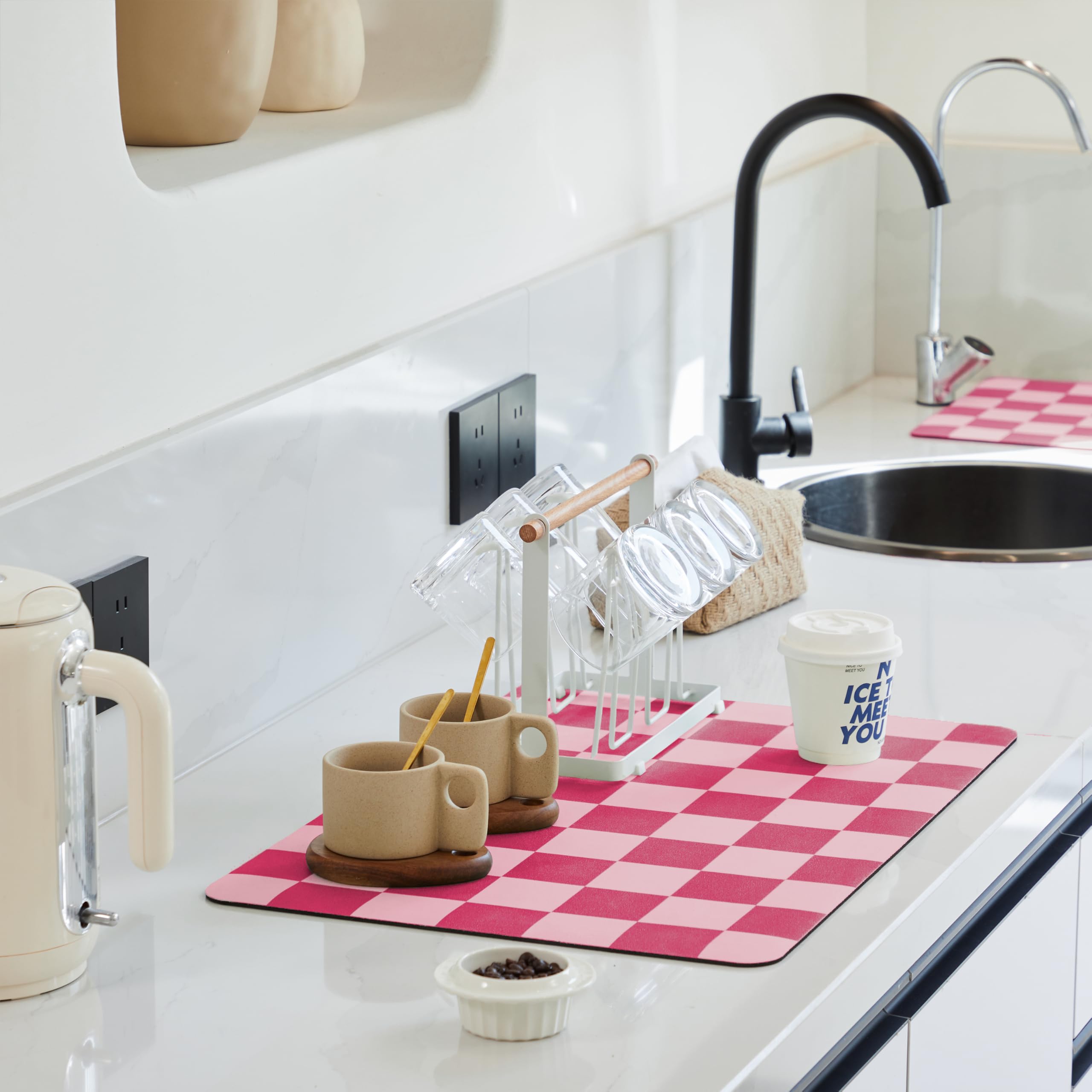 Amazon.com: Ohocut Checkered Dish Drying Mat for Kitchen Counter