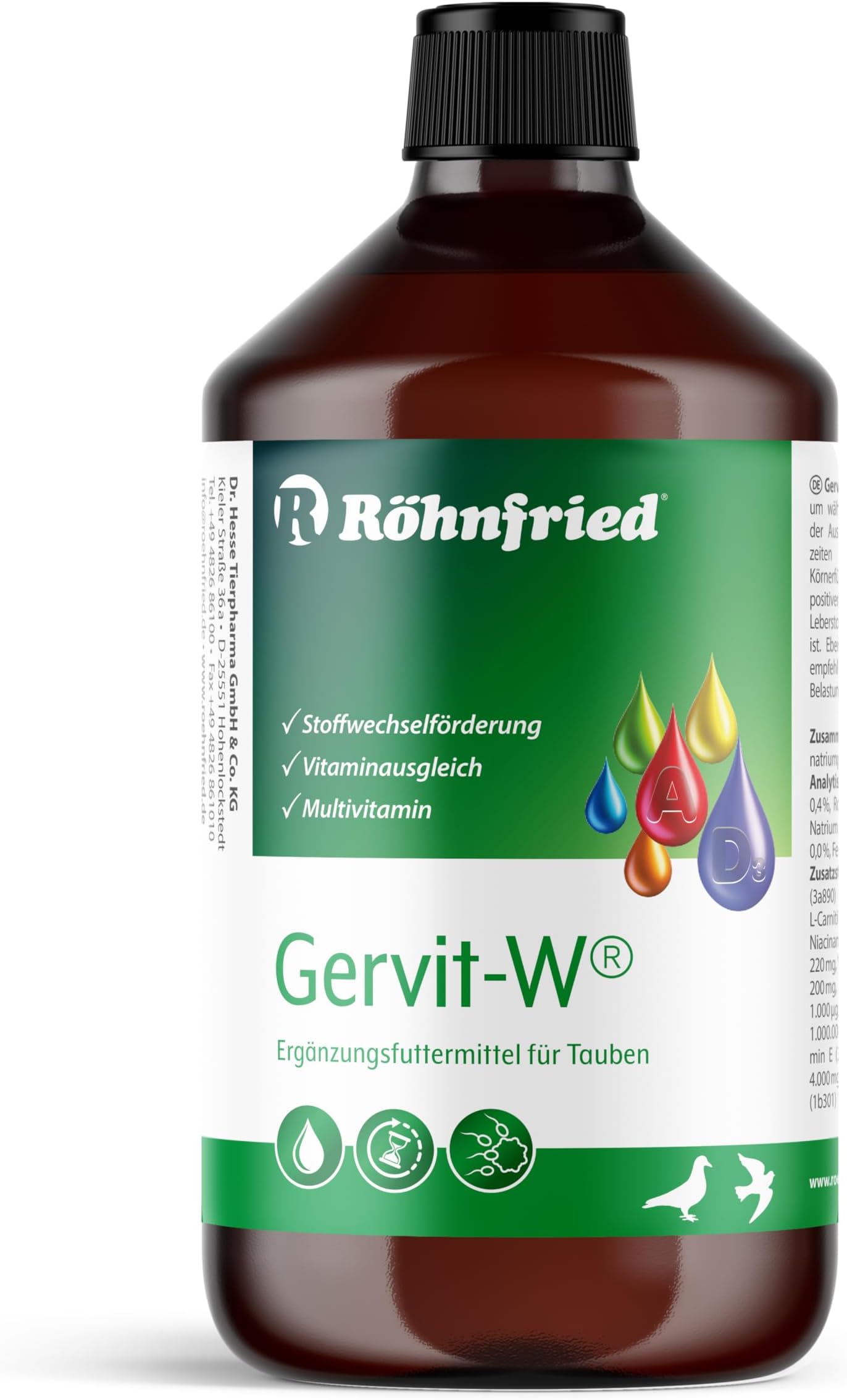 Röhn Fried – Fruit Punch Gervit W 18 in 1 | Ultimate Vitamin Mineral Supply for Dove | Complete Vitamin Supplement in Pure Grains Lining, 1000 ml