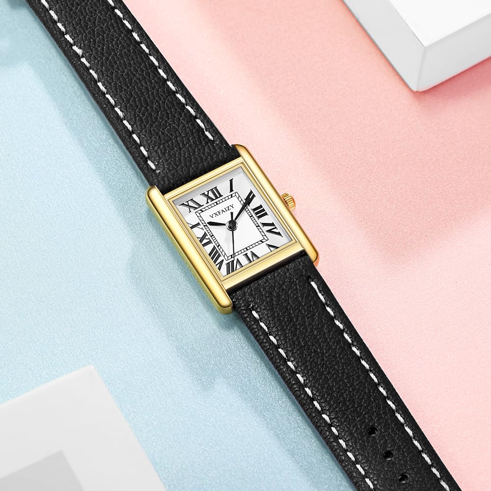 Montre Femme Rectangle Rétro Chiffres Romains Bracelet Cuir