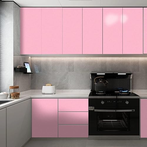 Miniatura 4 de WADILE Papel tapiz adhesivo brillante, resistente al agua, de color sólido, autoadhesivo, brillante, extraíble, para gabinetes (rosa, 15.7 x 78.7