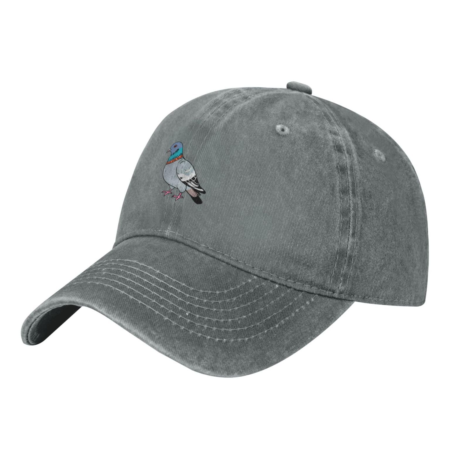Udfkglp Unisex Gray Black Doodle Colored Pigeon Pattern Washed Cowboy Baseball Cap For Adults - Stylish And Breathable Hat