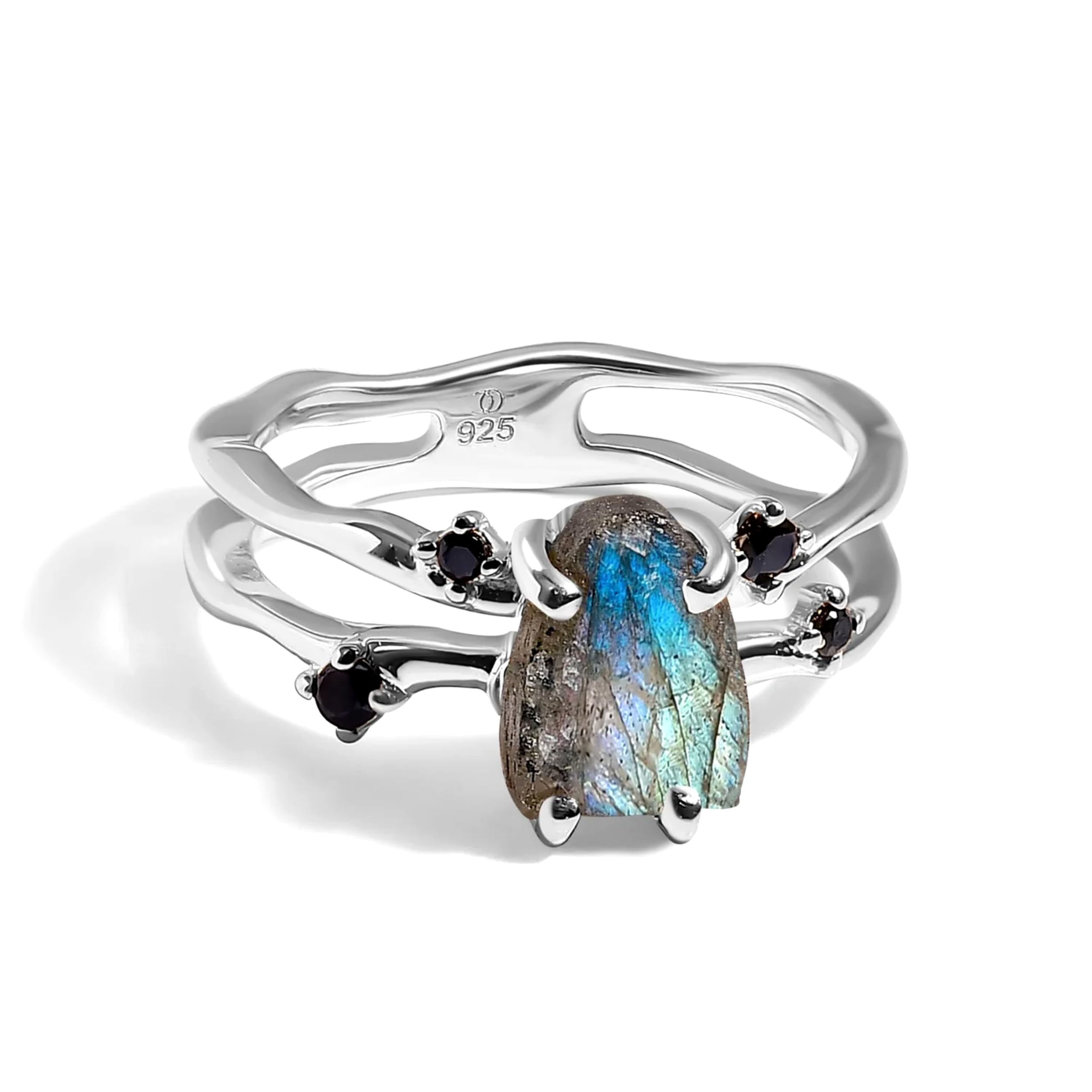 Moon Magic Authentic Moonstone Ring for Women | Amethyst, Aquamarine, Black Obsidian Ring Flow/Real 925 Sterling Silver | 18k Rose and Yellow Gold Raw