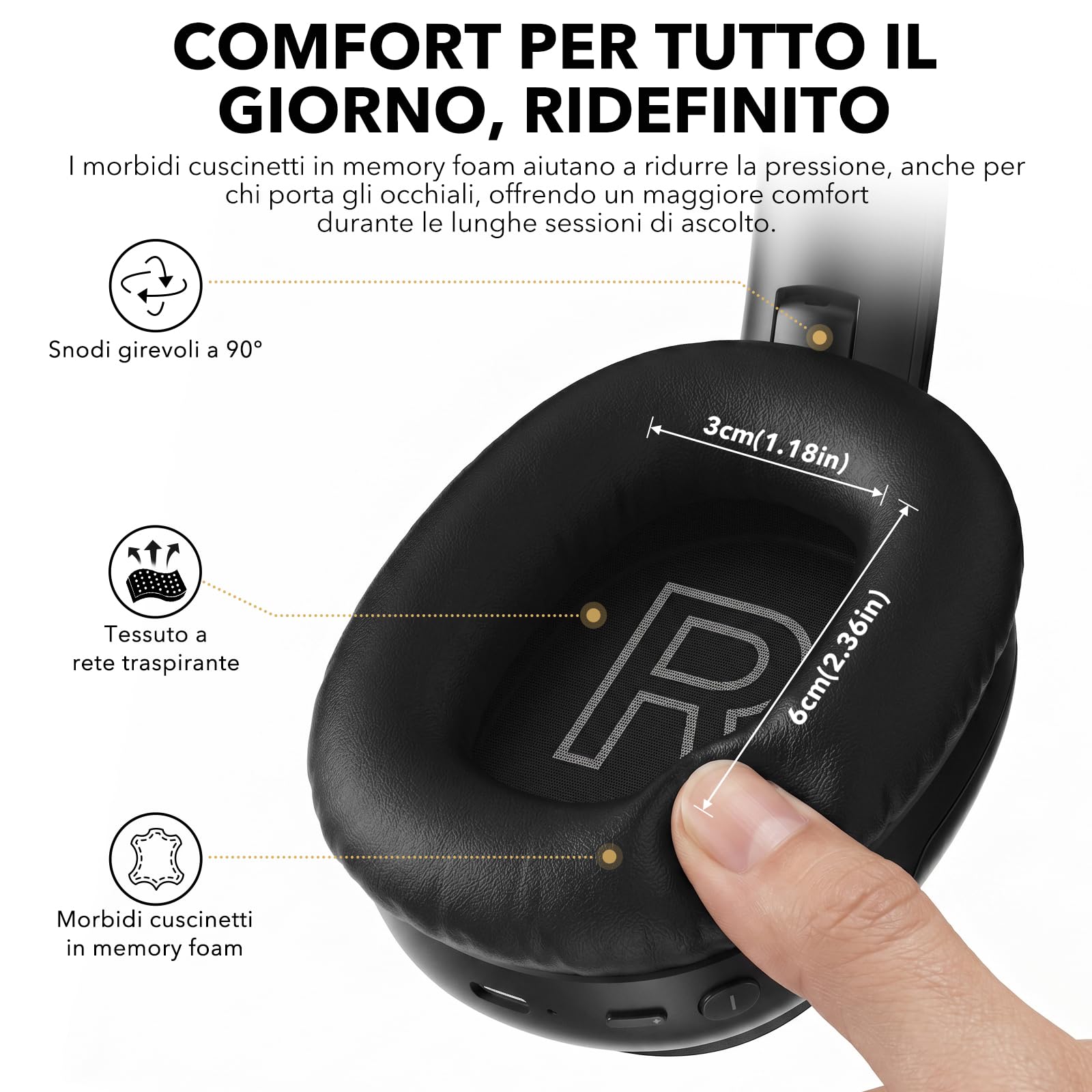 1Mii E700 Cuffie Wireless Bluetooth Over-Ear con Cancellazione Rumore, Nero | ANC Ibrida per Viaggi/Spostamenti, Audio Hi-Res LDAC per Musica, Comode per Ufficio/Studio, aptX Low Latency per TV/Aerei