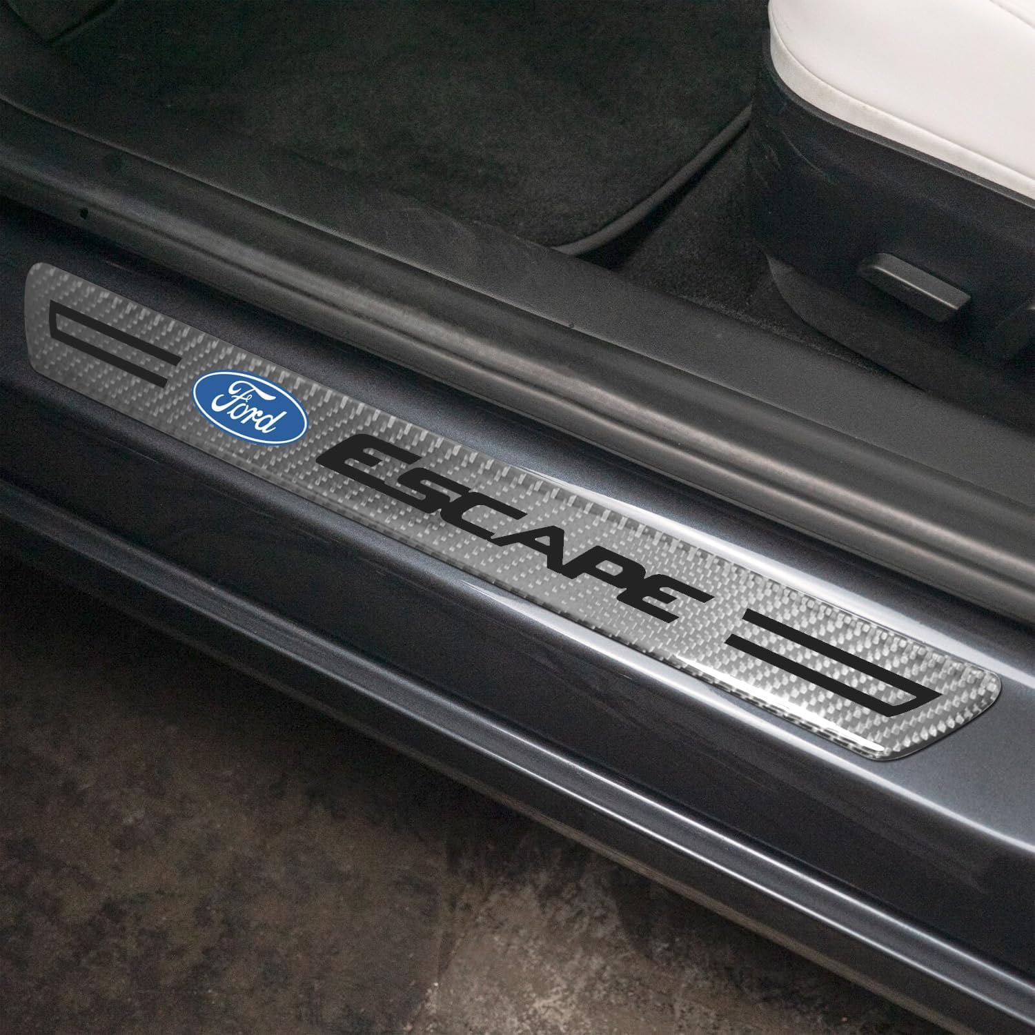iPick Image for Ford Escape Silver Real Carbon Fiber 4 Pcs Universal Door Sill Step Protector Guard Decal Plates - Official Licensed