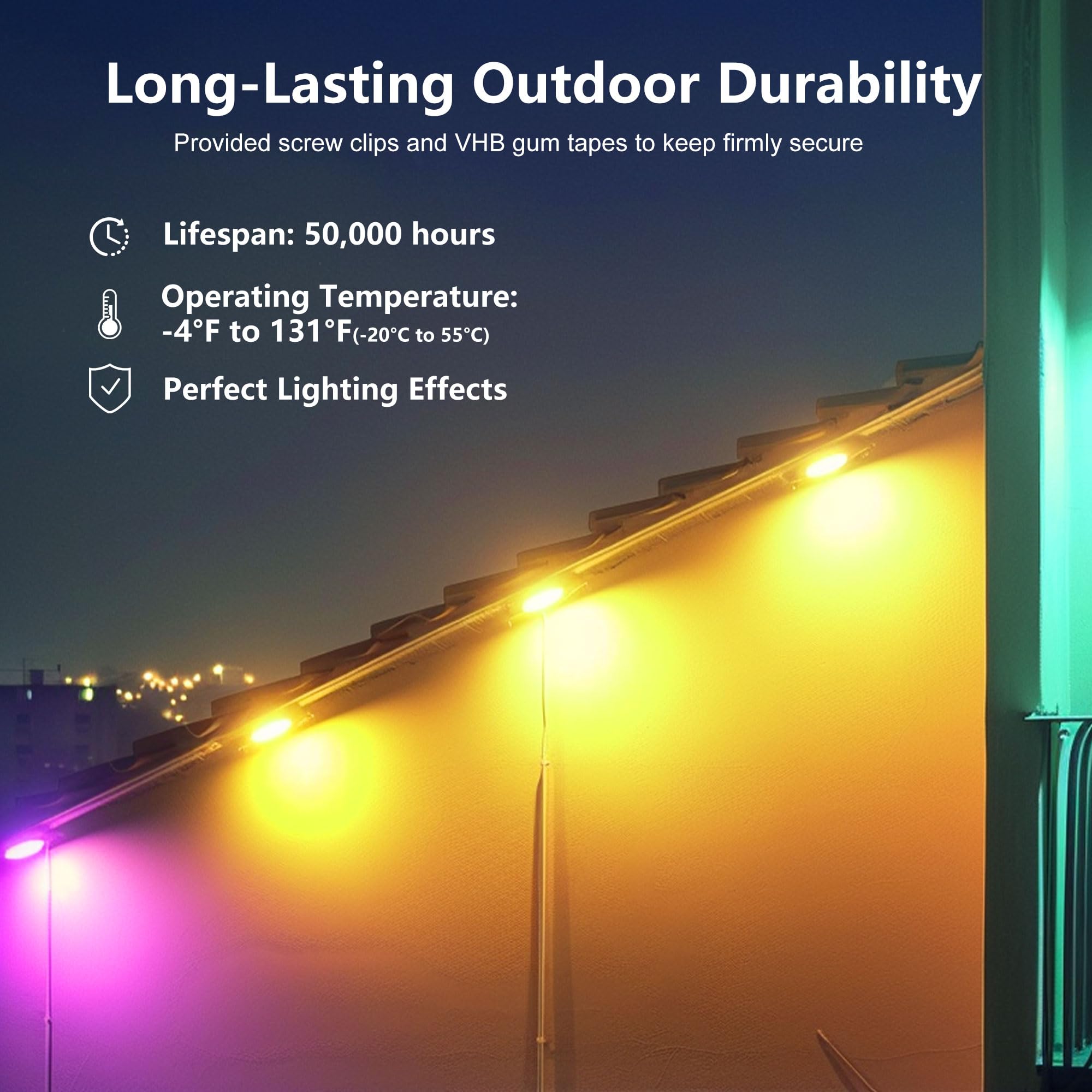 ASLONG Permanent Outdoor Lights with App & Remote, 100ft Smart Eaves Lights with RGBW LEDs, Endless Light Colors, Daily and Accent Lighting, IP67 Waterproof for Halloween, Christmas, Holiday, Party