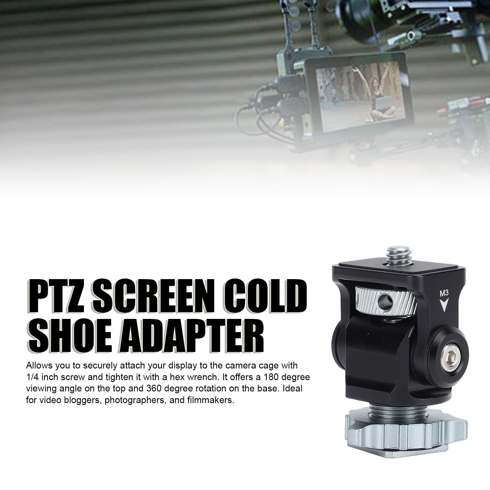 VBESTLIFE Camera Monitor Mount with Cold Shoe, 1/4 Inch Screw, Adjustable PTZ Display Cold Shoe Adapter, for F5 F570 F7 FW703 DSLR Camera PTZ Stabilizer