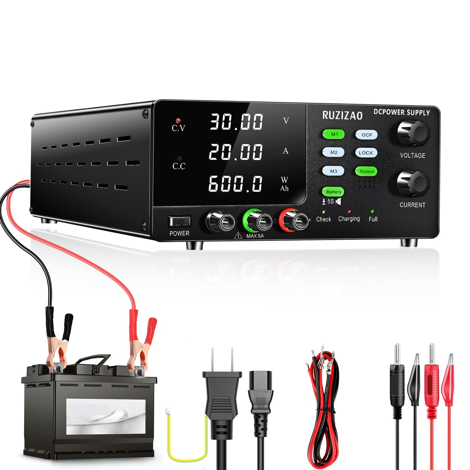 RUZIZAO 安定化電源 30V 20A 600W 大電力 可変直流安定化電源 4桁電圧電流電力表示 エンコーダ付きボタン 6V 12V 24V 電池充電用 スイッチング電源 DC 電気制御機器 実験室用 直流実験室電源 テー… Amazon.co.jp: RUZIZAO 安定化電源 30V 20A 600W 大電力 可変直流安定