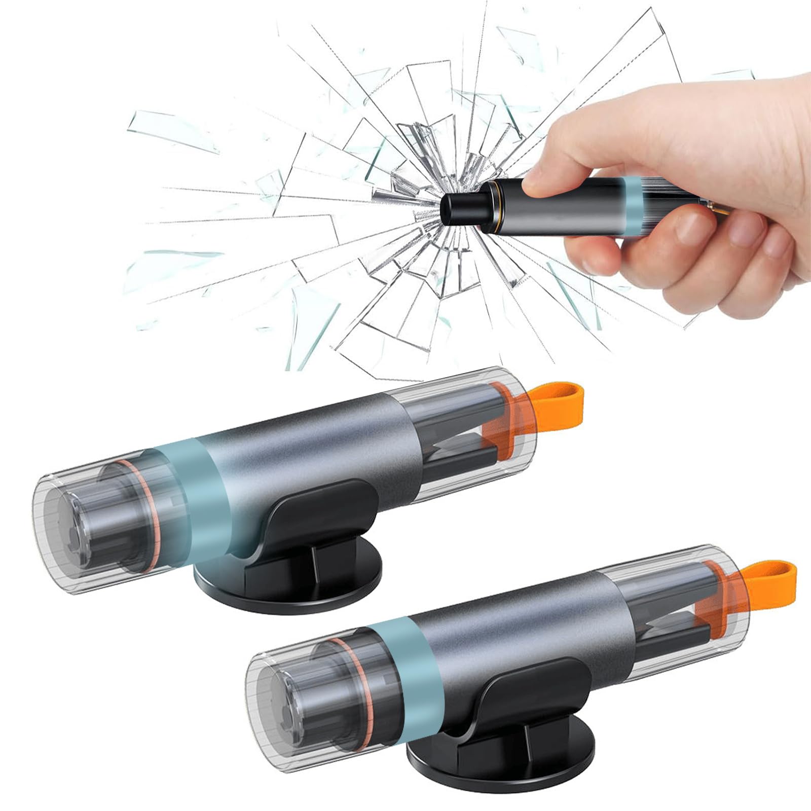 ZUYIST 2 Stück Nothammer Auto mit Gurtschneider, Multifunktional Gurtschneider Notfallhammer Tragbarer Sicherheitshammer Auto Hammerdex Glasbrecher Rescue Tool fürs Auto, Bus (Silber)