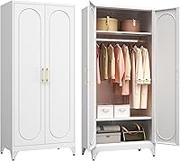 Vista 25 de Armario de metal de 71 pulgadas de alto con tres cajones, armario grande con barra para colgar, armario de almacenamiento de ropa con puertas y Negro