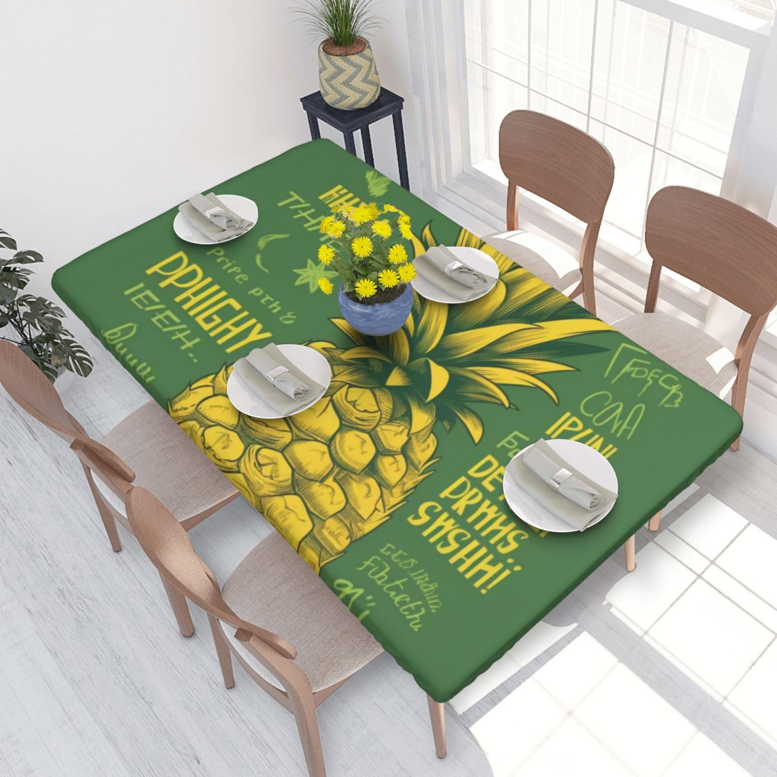 WPKJU Psych Pineapple Quote Printed Tablecloths 4ft Rectangular Table Covers Washable Polyester Decorative Table Cloth for Dining Table Picnic Wedding