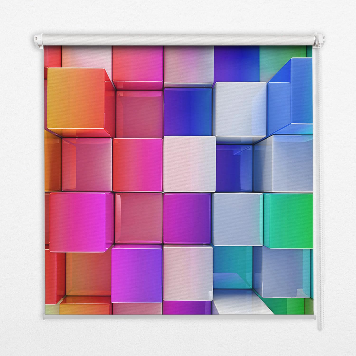 Store enrouleur sans percage occultante doté d'un design géométrique cubes 3D