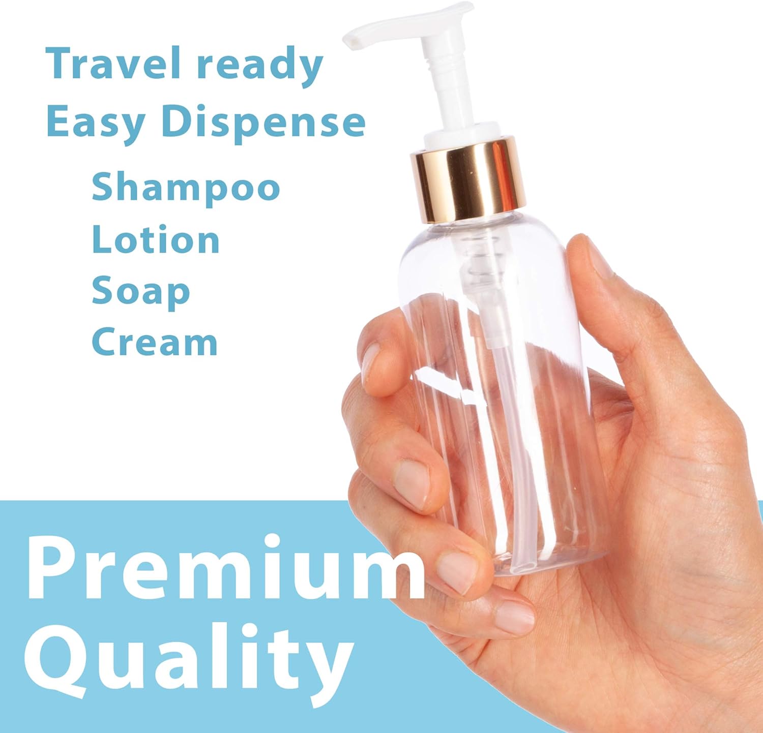 JUVITUS 4 oz / 120 ml Clear Plastic PET Boston Round Bottle (BPA Free) with Gold Lotion Pump (12 pack)