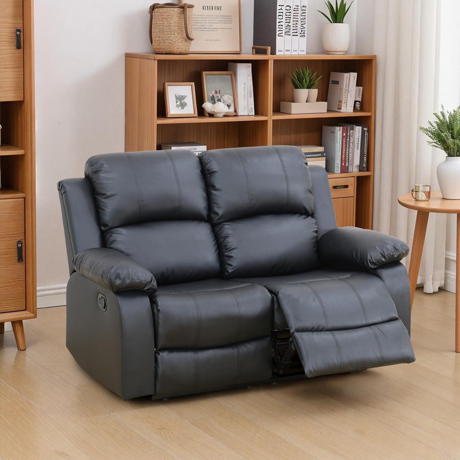 Leather Recliner Sofa Sets, Leather Reclining Sofa Set for Living Room Furniture Set,Recliner Chair for Living Room/Small Space/Rv/Office(Black Single Chair)