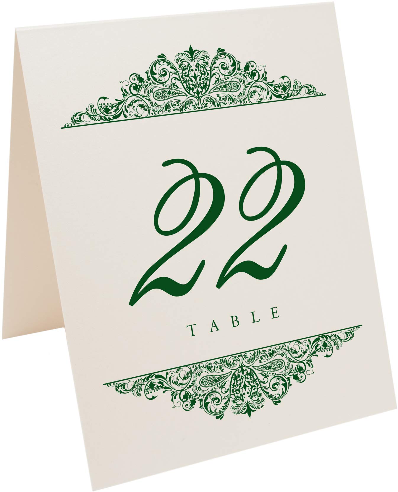 Numery stołu weselnego Paisley (wybierz kolor/ilość), szampański, zielony myśliwy, 1-80, dwustronny, namiot lub do użytku na stojaku, idealny na imprezy i restauracje - wyprodukowano w USA
