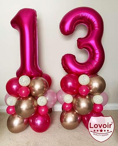 Miniatura 3 de Lovoir Globo de 40 pulgadas color rosa intenso con el número 31 de 13 dígitos gigantes de papel de aluminio Mylar para helio rosa intenso para