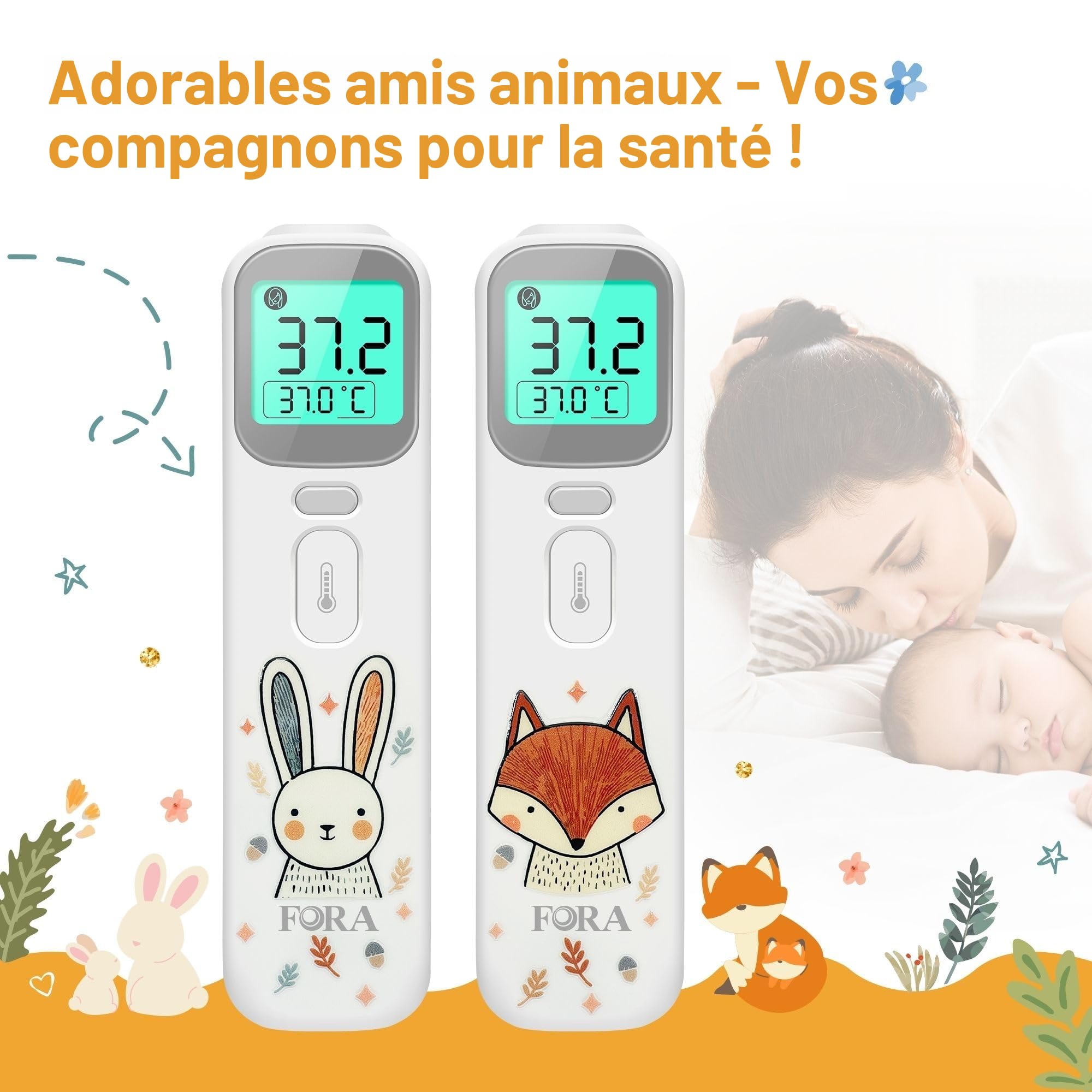 FORA Thermomètre Auriculaire et Frontal pour Bébé, Enfant et Adulte – Multi-Fonction Digital avec Indicateur de Fièvre, Mode Silencieux, Mémoire, Affichage 4 Couleurs – Compact et Hygiénique
