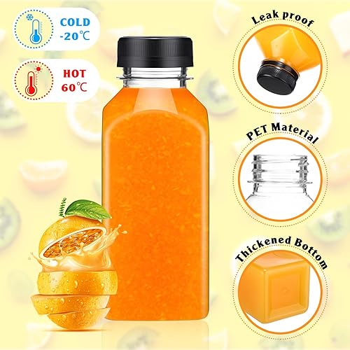 Miniatura 3 de Zhehao 200 botellas vacías de plástico de 10 onzas con tapas, recipientes cuadrados transparentes para bebidas, pequeñas botellas reutilizables
