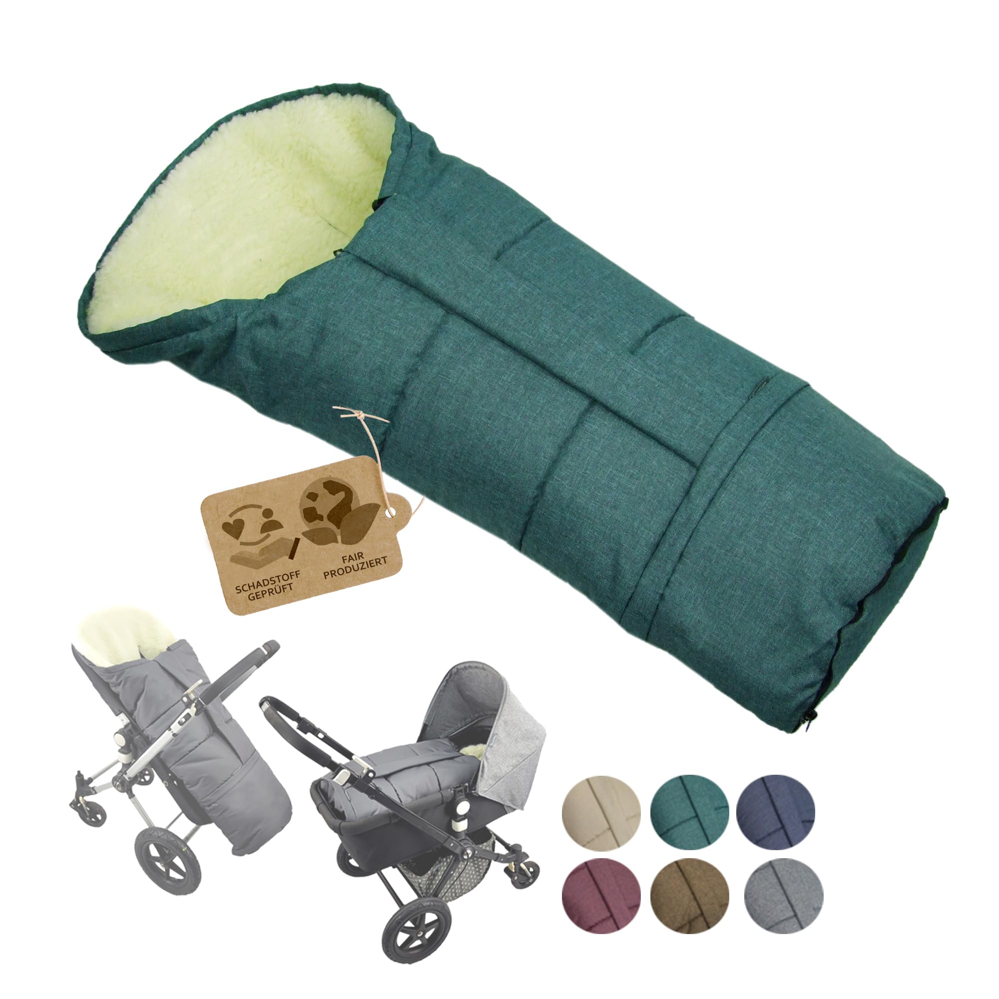 Chancelière d'hiver pour poussette - Gigoteuse universelle en forme de momie avec laine d'agneau - Taille réglable et chaude - Avec fermeture éclair - Lavable (turquoise chiné)