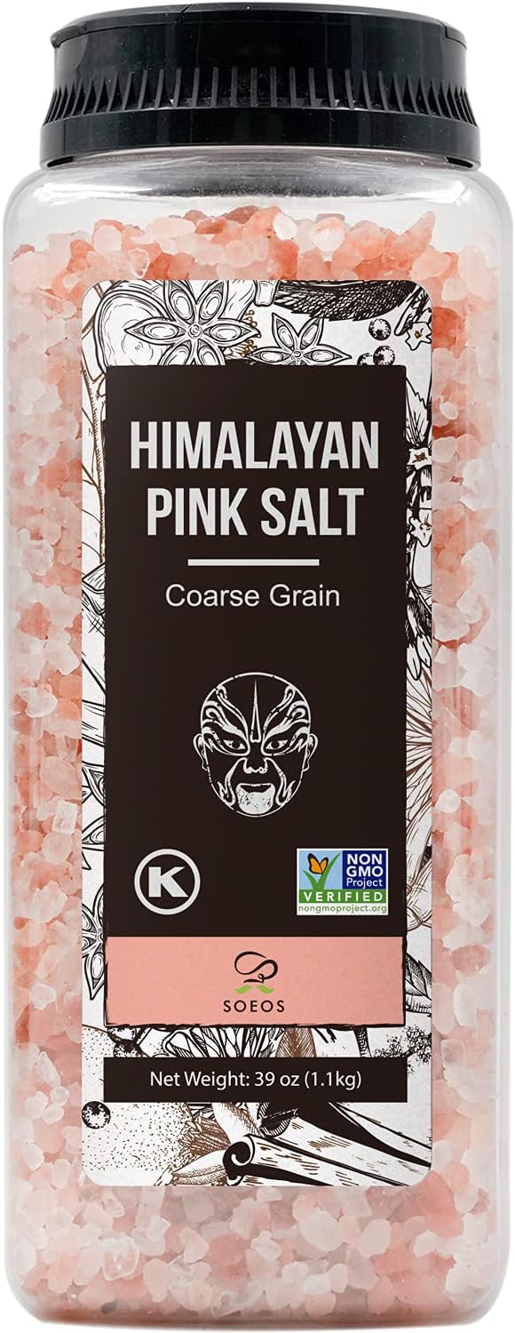 Soeos Himalayan Pink Salt 39oz (1.1kg), NonGMO, Kosher, Course Grain