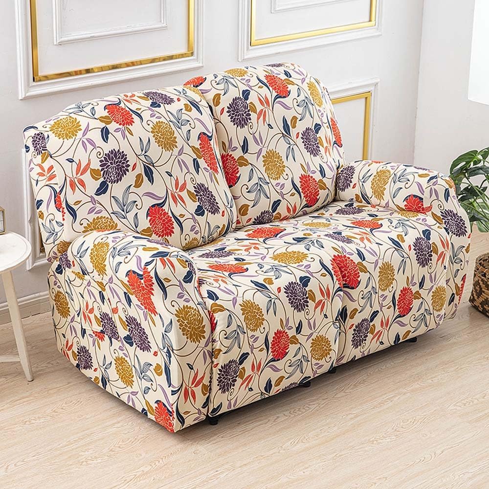 ZGDDPZA Fodera Elasticizzata Per Poltrona Reclinabile - Set 4 Pezzi Jacquard Con Tasche - Adatta Per Sedie Manuali Ed Elettriche, Lavabile, Bianco