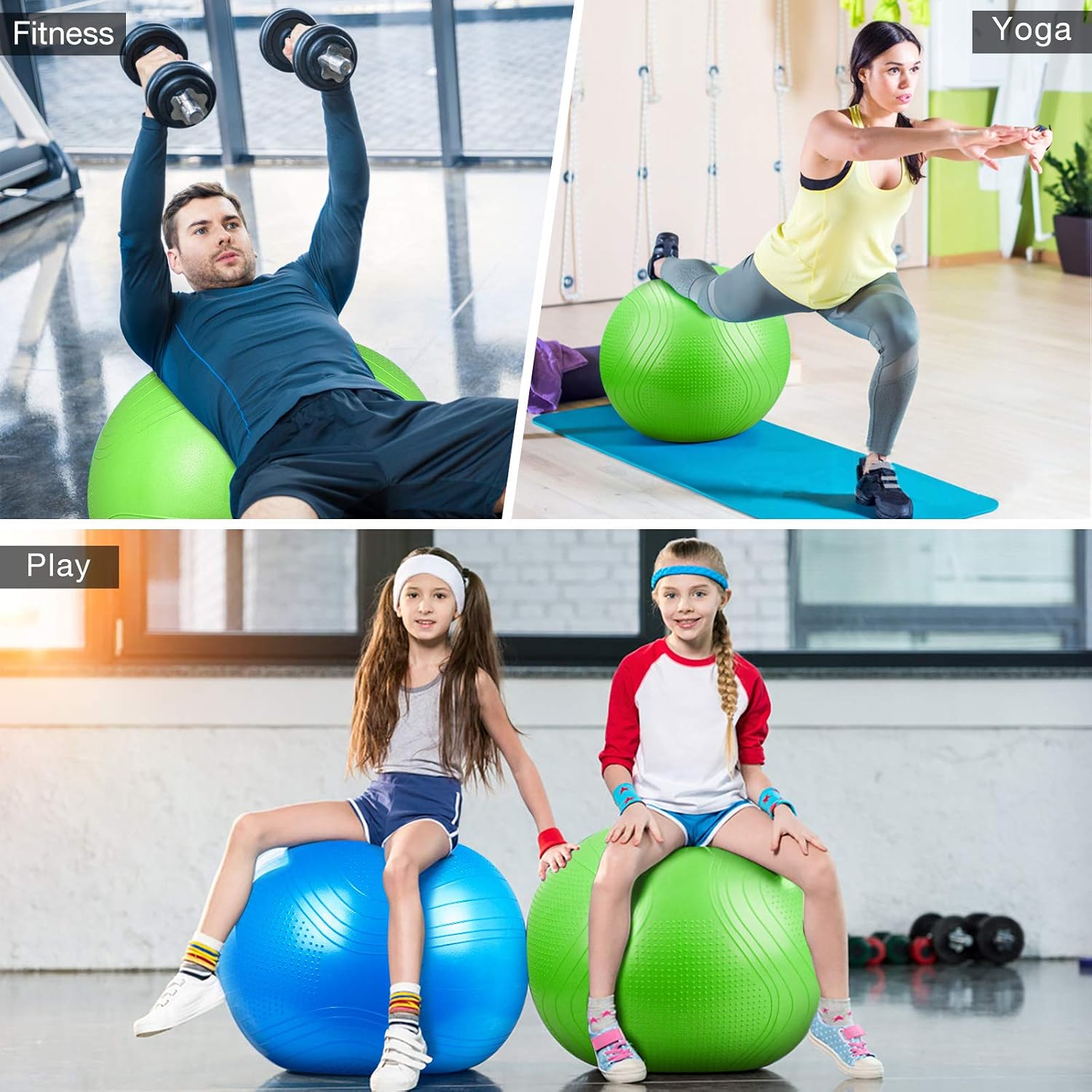 Gruper Yoga Ball,45-75cm Extra Thick Exercise Ball for Workout Fitness Balance - Anti Burst Yoga Chair for Home and Office -Includes Hand Pump & Workout Guide Access