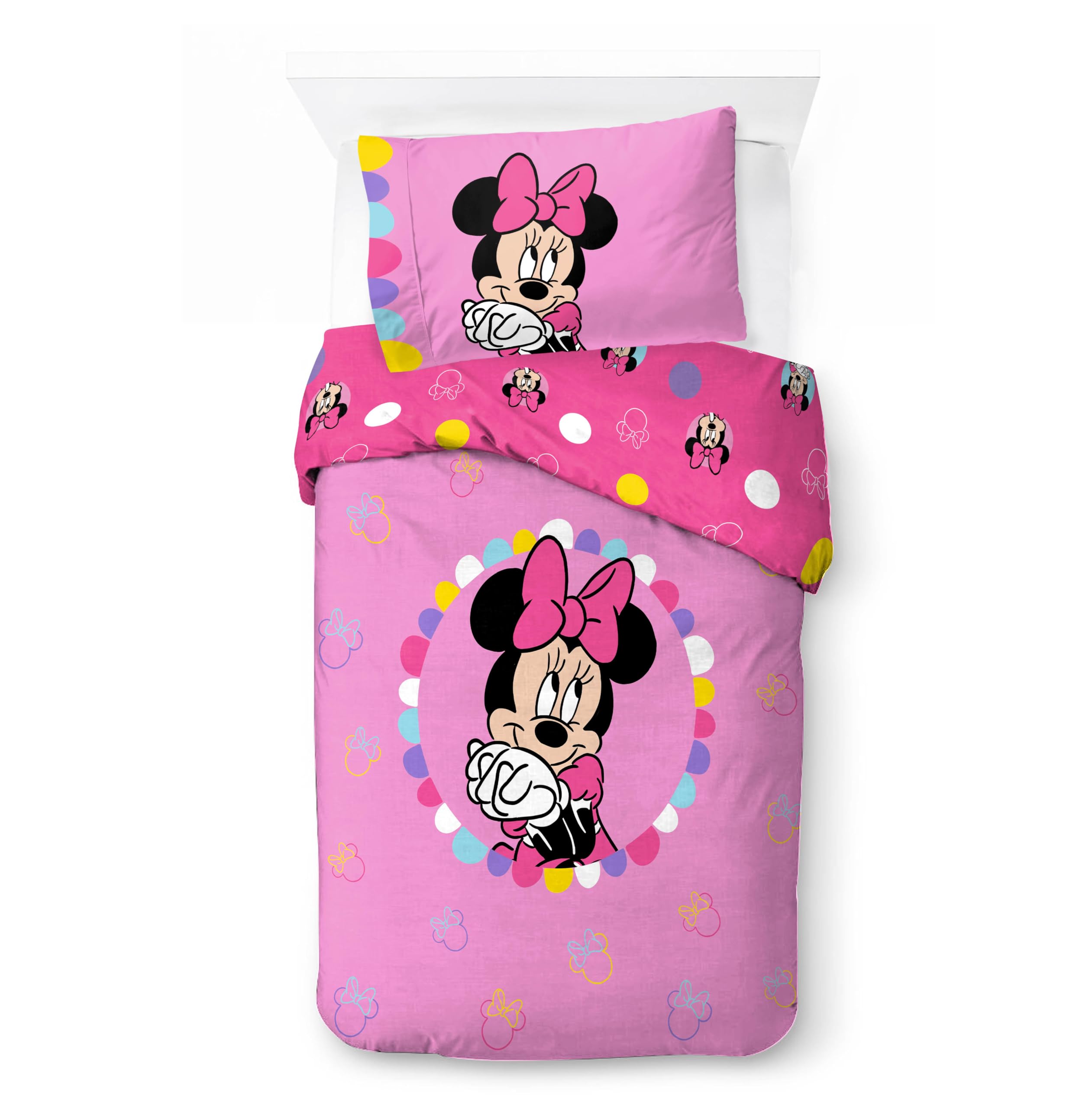 Jay Franco Children's Disney Minnie Mouse Single Duvet Cover Set – 100% Cotton Super Soft Bedding with Pillowcase, Official Licensed Product, Pink, 2 Piece Set