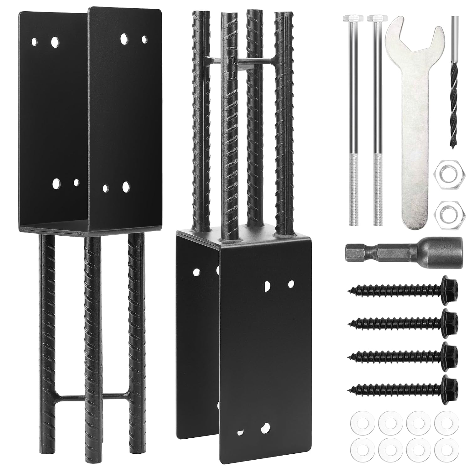 4 Pack Heavy Duty U-Shape Metal Post Base 4"x4" (Actual 3.5"x3.5"), Wet Concrete Post Anchor Holder for Fence, Deck Railing, Pergola, Gazebo, Wood Post Support
