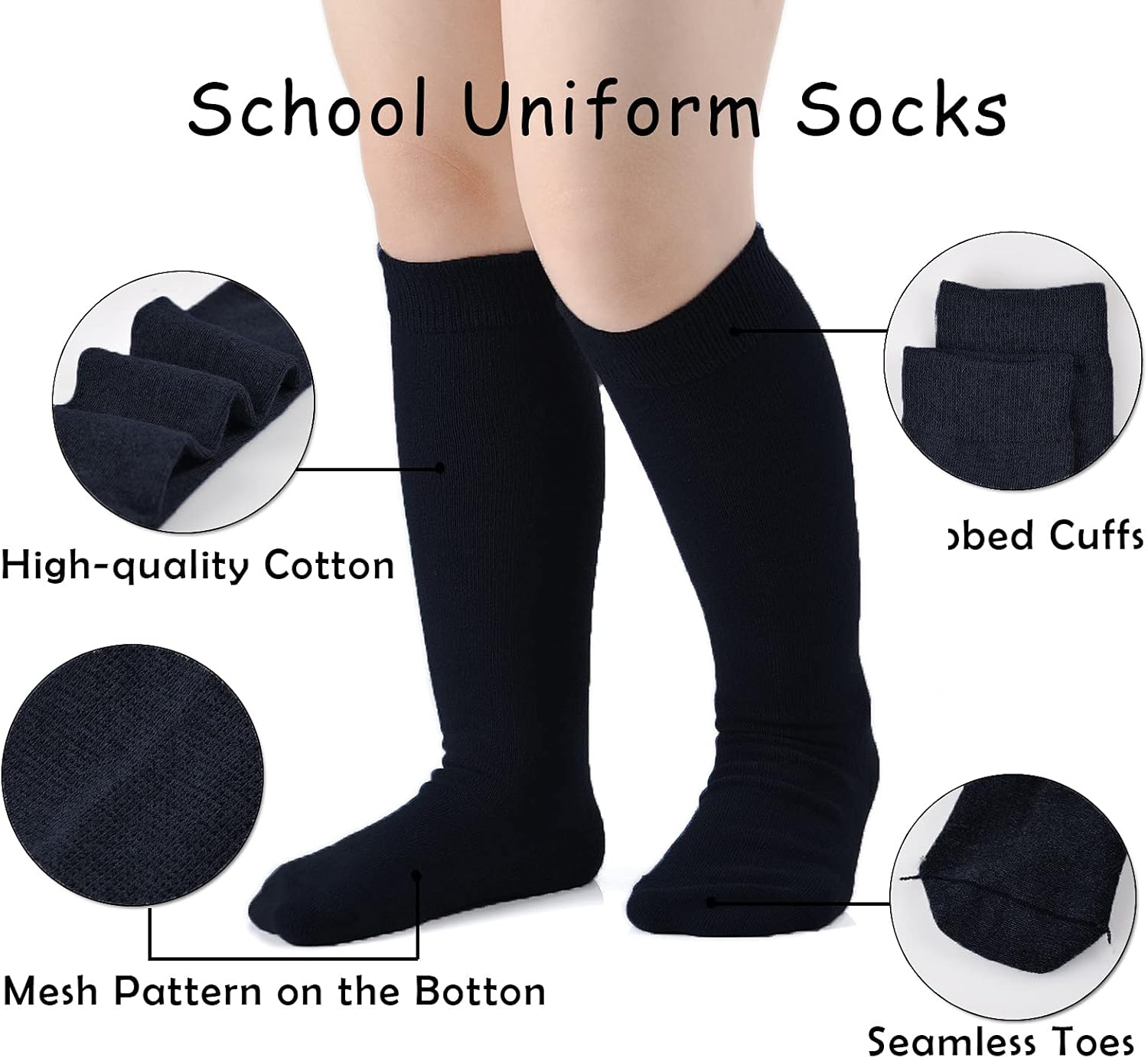 EPEIUS Girls Knee High Socks Seamless Cotton School Uniform Socks Kids Boy Over the Calf Sock 3/5 Pack - Image 4