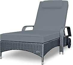 RS Trade Sonnenliege Imola Silber/Grau - Outdoor Liege mit beständigem Poly-Rattan-Geflecht - verstellbare Rückenlehne & breite Liegefläche - inkl. Kopfteil und Auflage