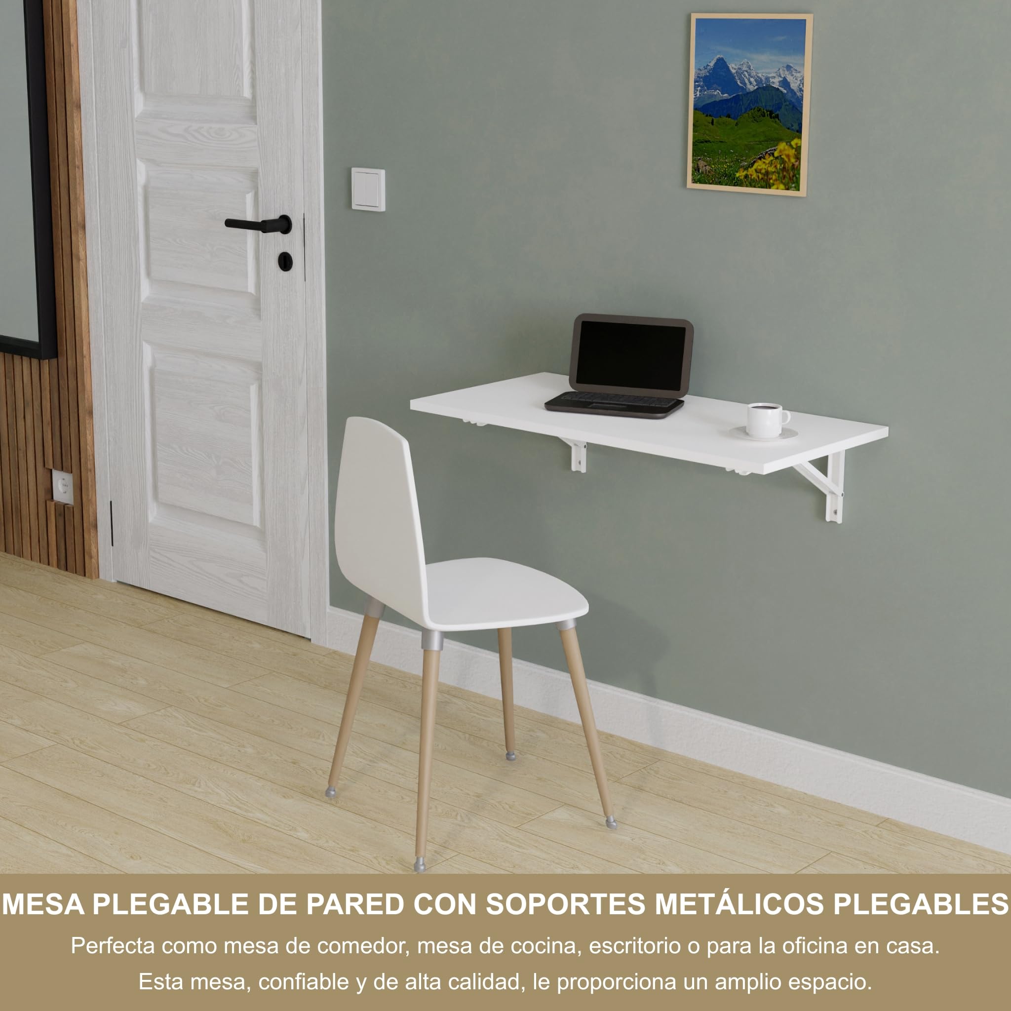 KDR Mesa Plegable de Pared 80 x 40 cm – Mesa abatible Multifuncional Ahorra Espacio, Escritorio Plegable o Mesa de Comedor para Cocina, Oficina o Estudio (Blanco)