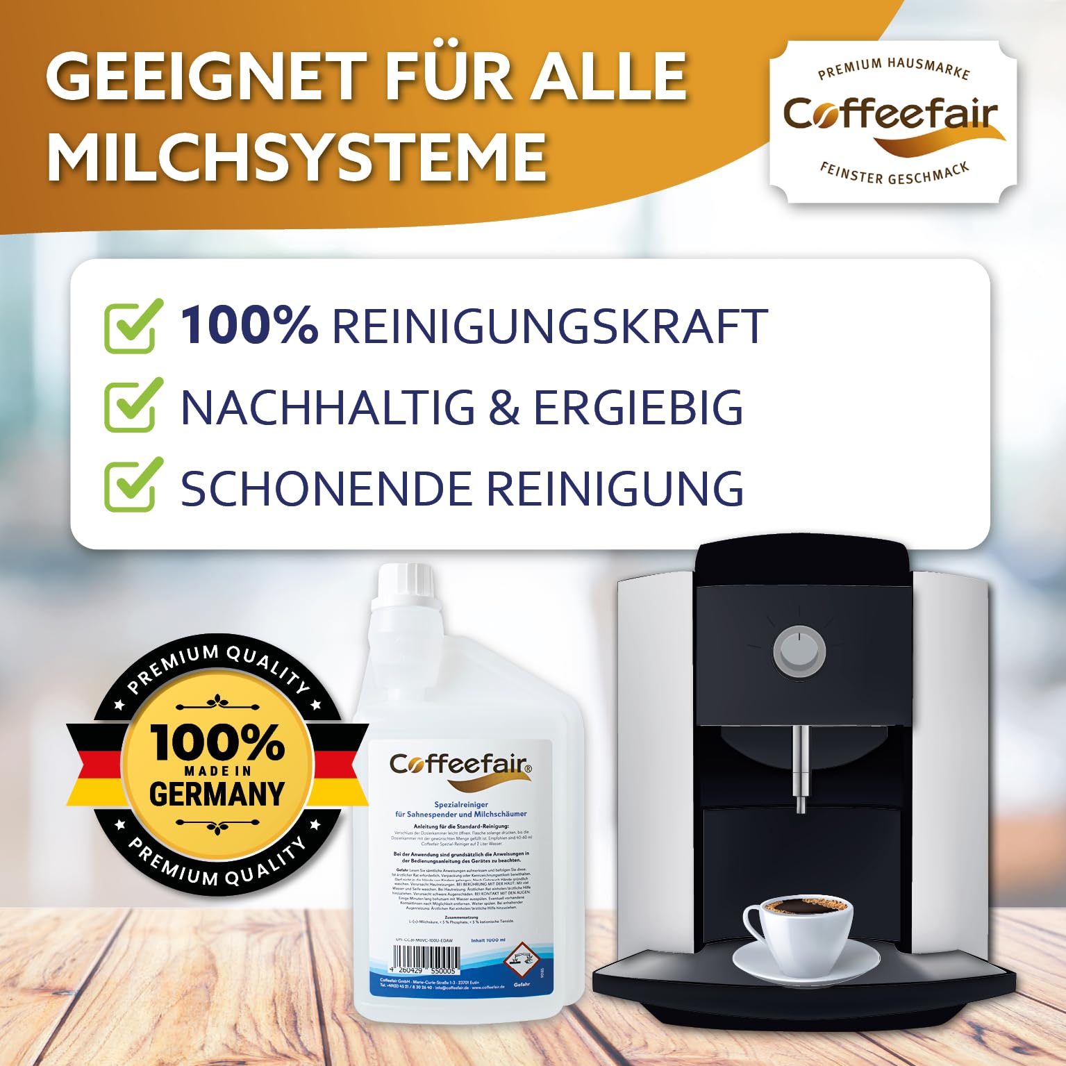 Coffeefair Milchschaumreiniger Universal 10 x 1l klar, Milchsystemreiniger für Kaffeevollautomaten, intensive & nachhaltige Reinigung, ergiebig, alle Marken