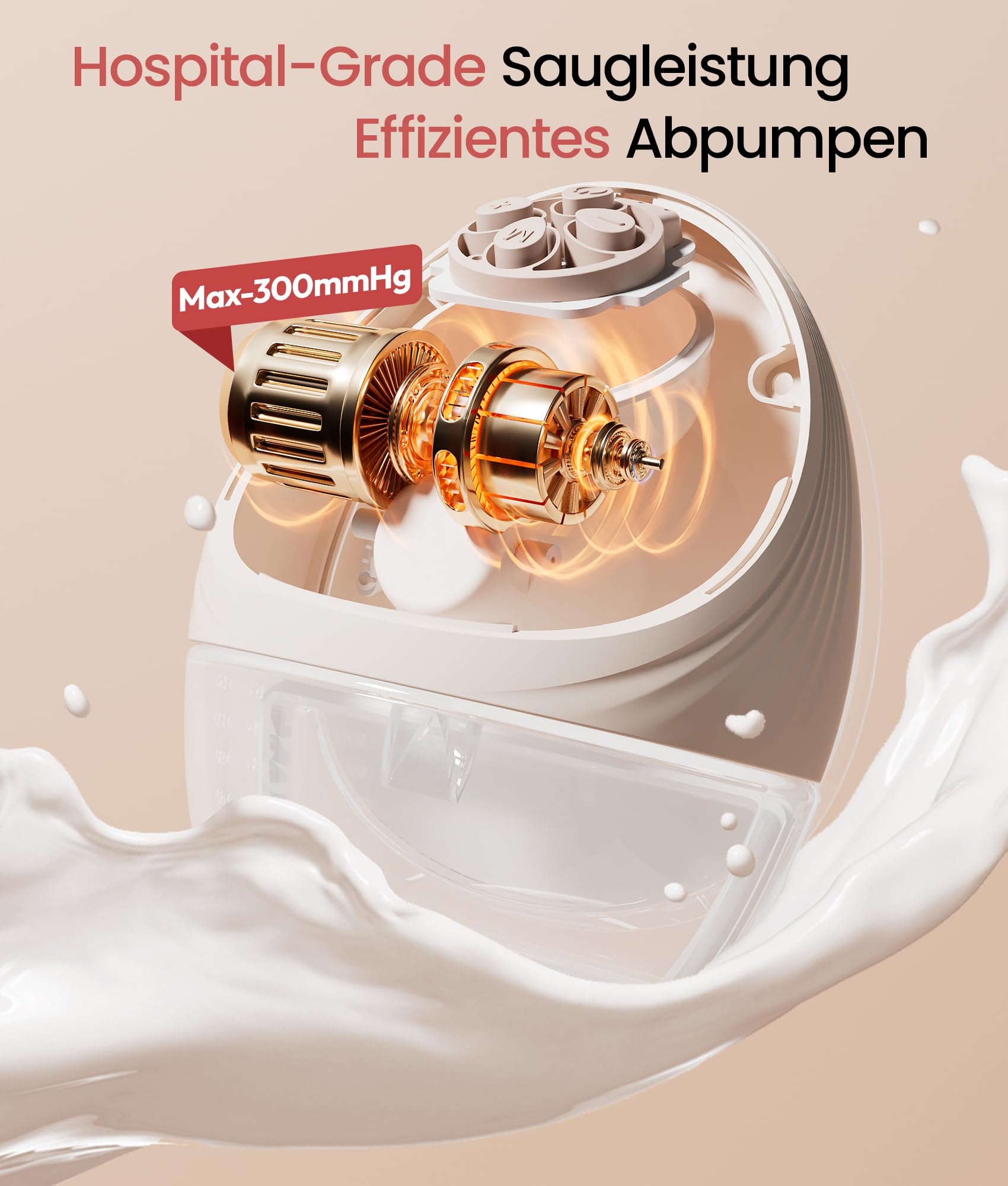 NCVI Elektrische Milchpumpe Tragbar Freihändig mit Wärmefunktion, Krankenhausstandard -300mmHg Sog, Ultra-Leise, 4 Modi & 9 Stufen, Lange Akkulaufzeit, Passend für 19/21/24/28mm