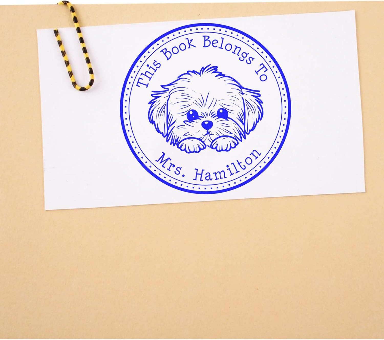 Customized Maltese Dog Stamp - Personalized Book Ownership Label Stamp, Self-Inking, Easy Press - Print, 1-5/8 in Diameter, Available in 11 Vibrant Ink Colors - Ideal for Maltese Dog Lovers