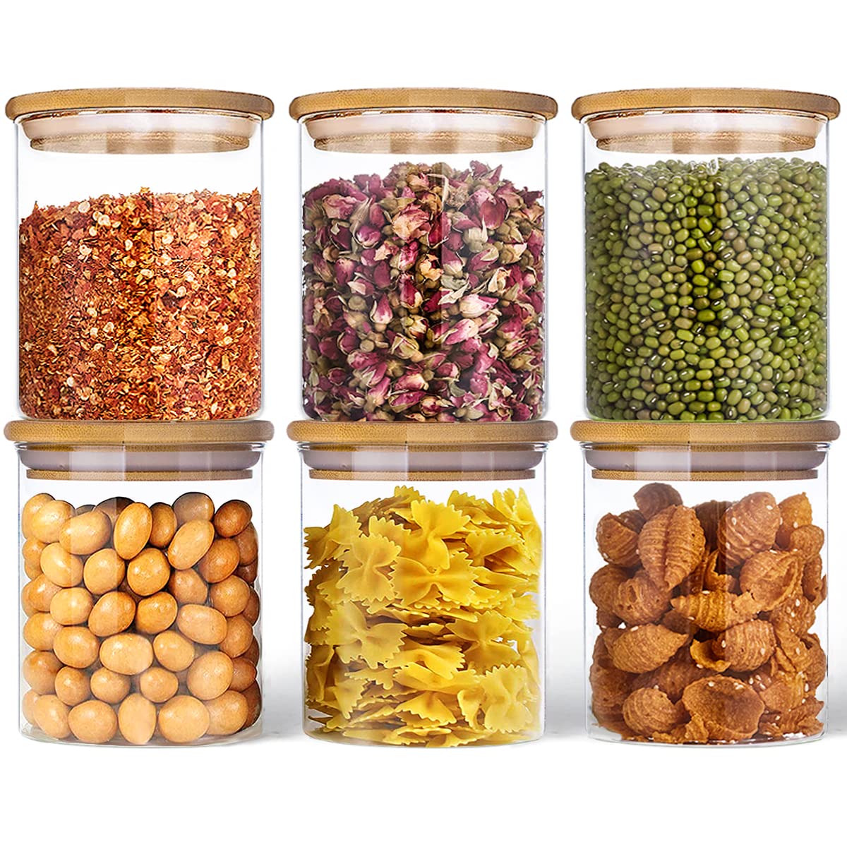 Buy Spice Jars with Bamboo Lids,Deweey Spice Jars Set of 6 16oz Glass