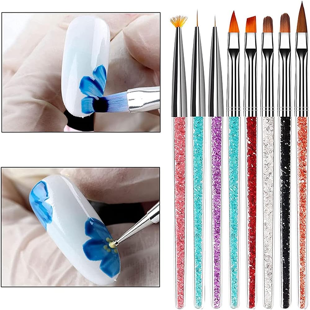 激安 激安特価 送料無料 8ピースの細かいネイルブラシ爪の飾り飾り飾り絵画ライナーフラワーブラシマニキュアツール装飾クリスタルペンの女性ホームサロン