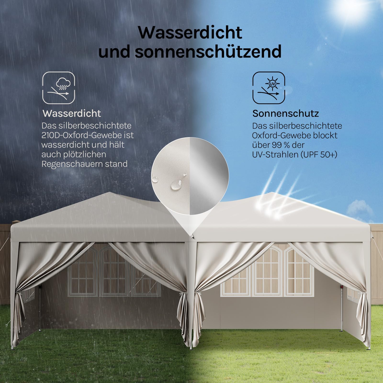 WOLTU Pavillon, mit 6 Seitenwänden, Faltpavillon 3x6 Pop Up, höhenverstellbarer wetterfest, mit Tragetasche UV-Schutz, für Outdoor Party Garten Camping, Beige