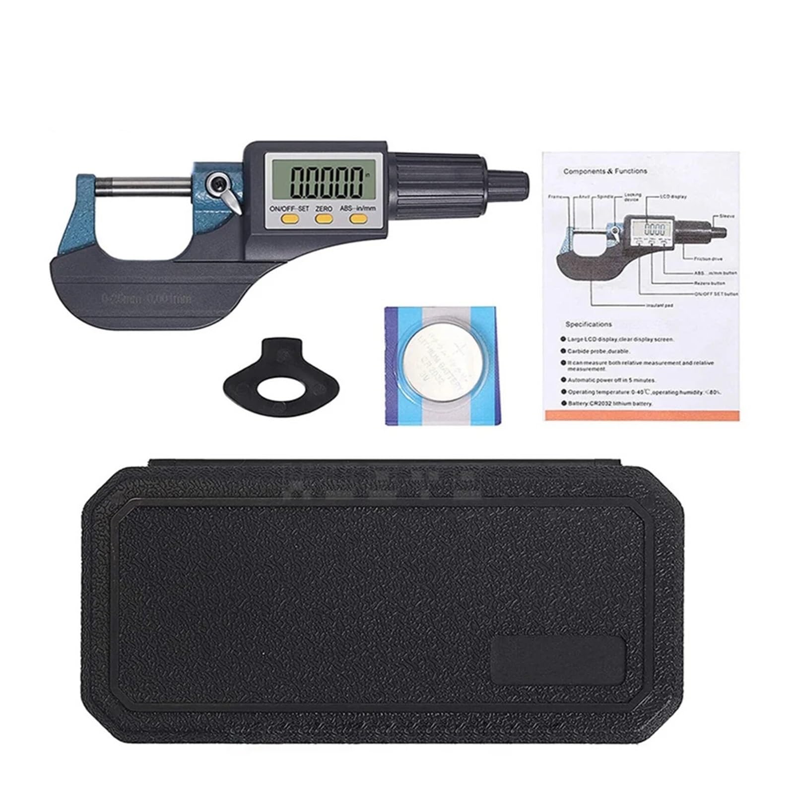 Mikrometr Cyfrowy, Cyfrowy uchwyt mikrometryczny 0-25mm Ekran LCD Elektroniczny mikrometr zewnętrzny z linią skali 0,01mm Bardzo precyzyjny suwmiarka(0-25mm)