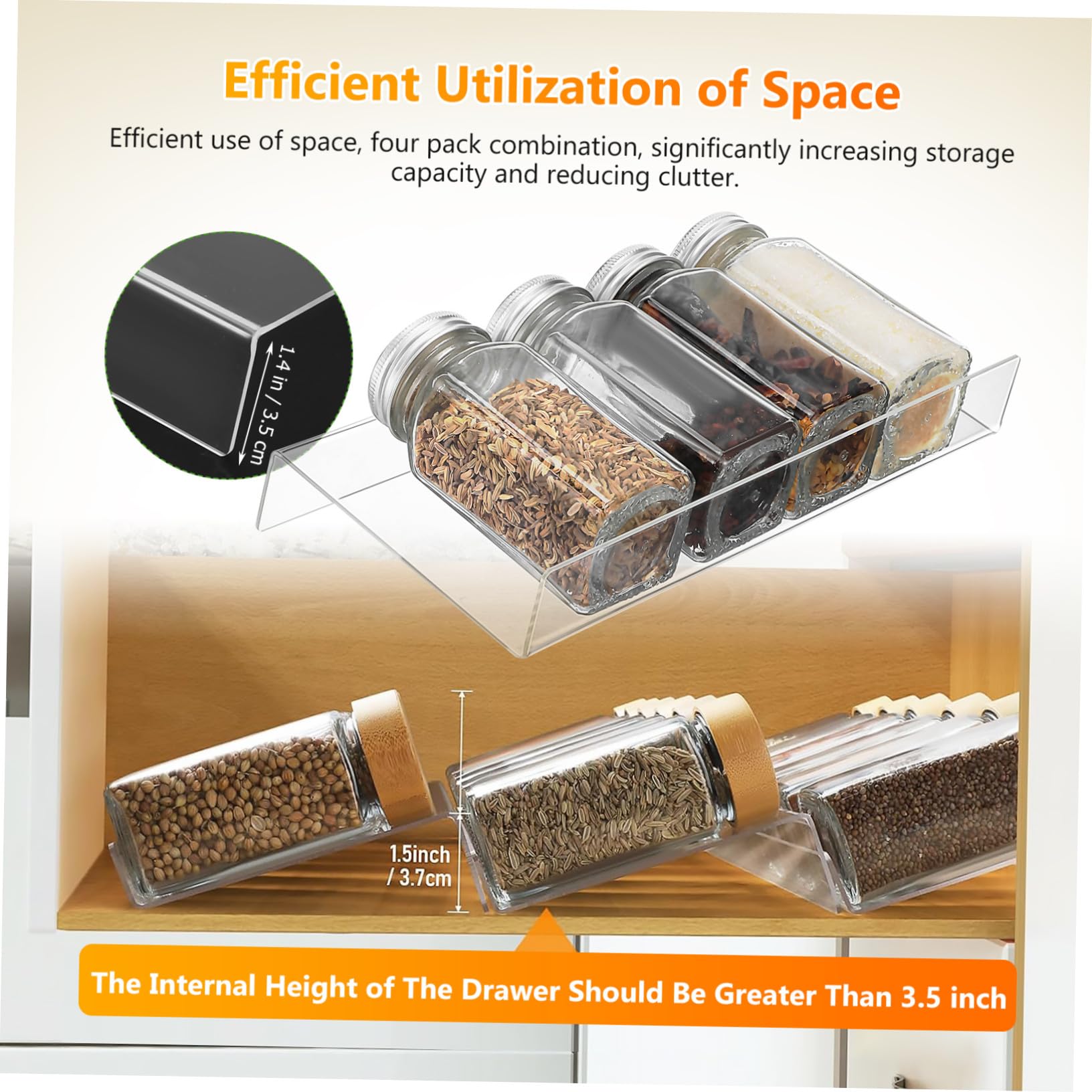 Sosoport 4pezzi Organizer per Spezie Trasparente da Cassetto da Design Espandibile per Portaspezie Salvaspazio Adatto Vari Cassetti della Cucina per Organizzazione