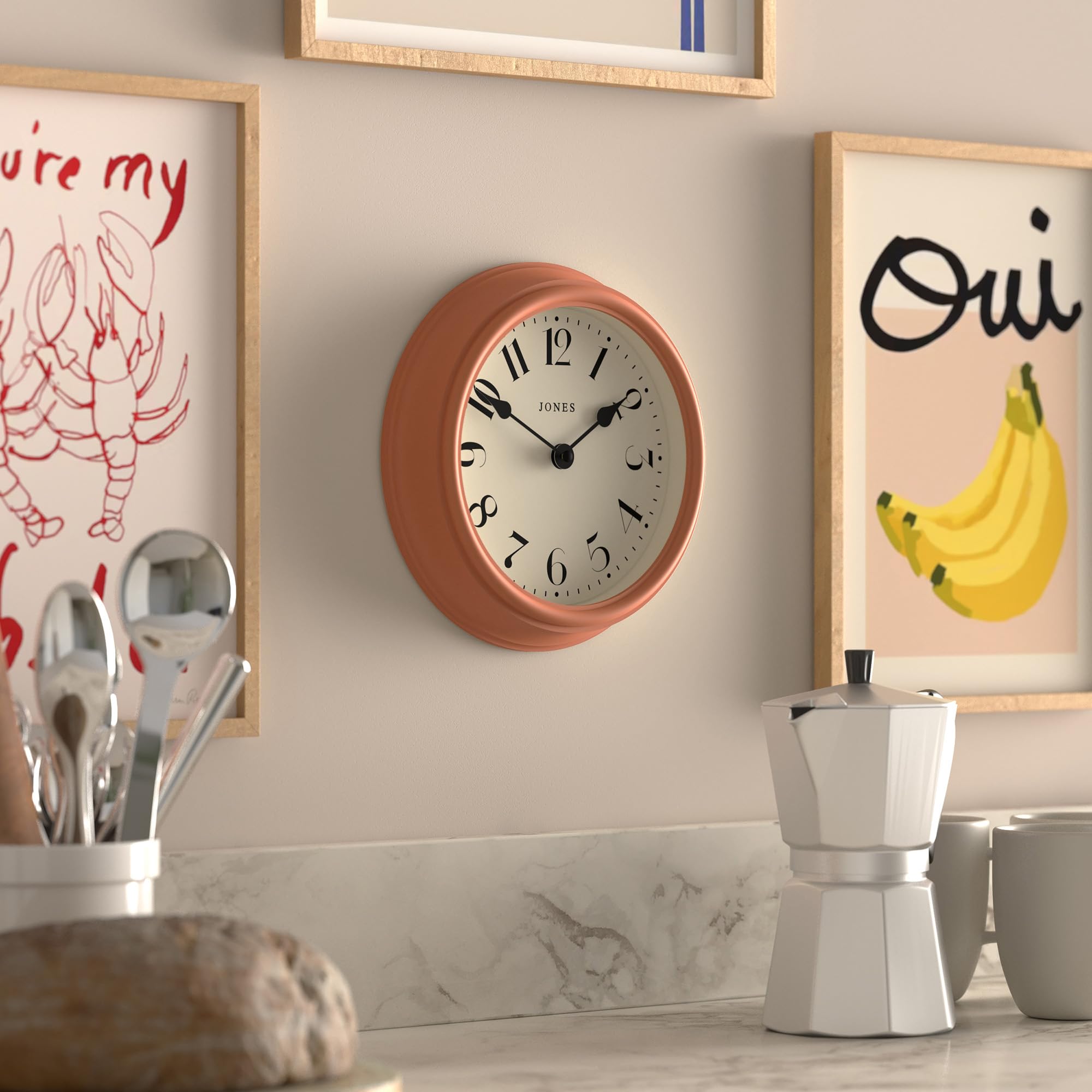 Jones Clocks® Frieze wall clock, Terracotta Orange, 23 x 23 x 4.5 cm - Image 4
