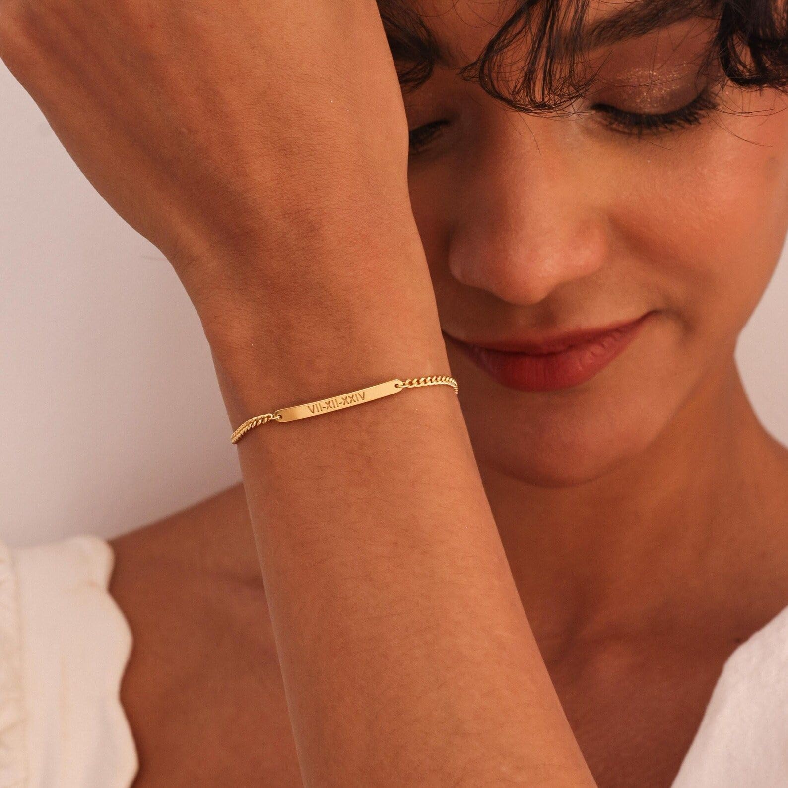 Nombre grabado Brazalete de la barra plata de ley 925 eslabón cubano cadena Mensaje Pulseras damas de honor hechos a mano