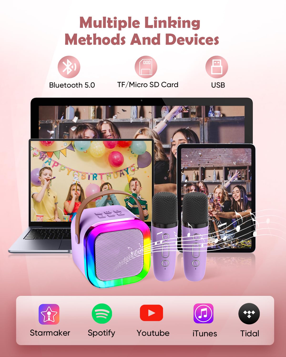 Aplsinvivi Macchina karaoke per bambini adulti, altoparlante karaoke portatile per bambini con microfono senza fili, regali per le ragazze di età 4, 5, 6, 7, 8, 9, 10, 12 anni + festa di compleanno