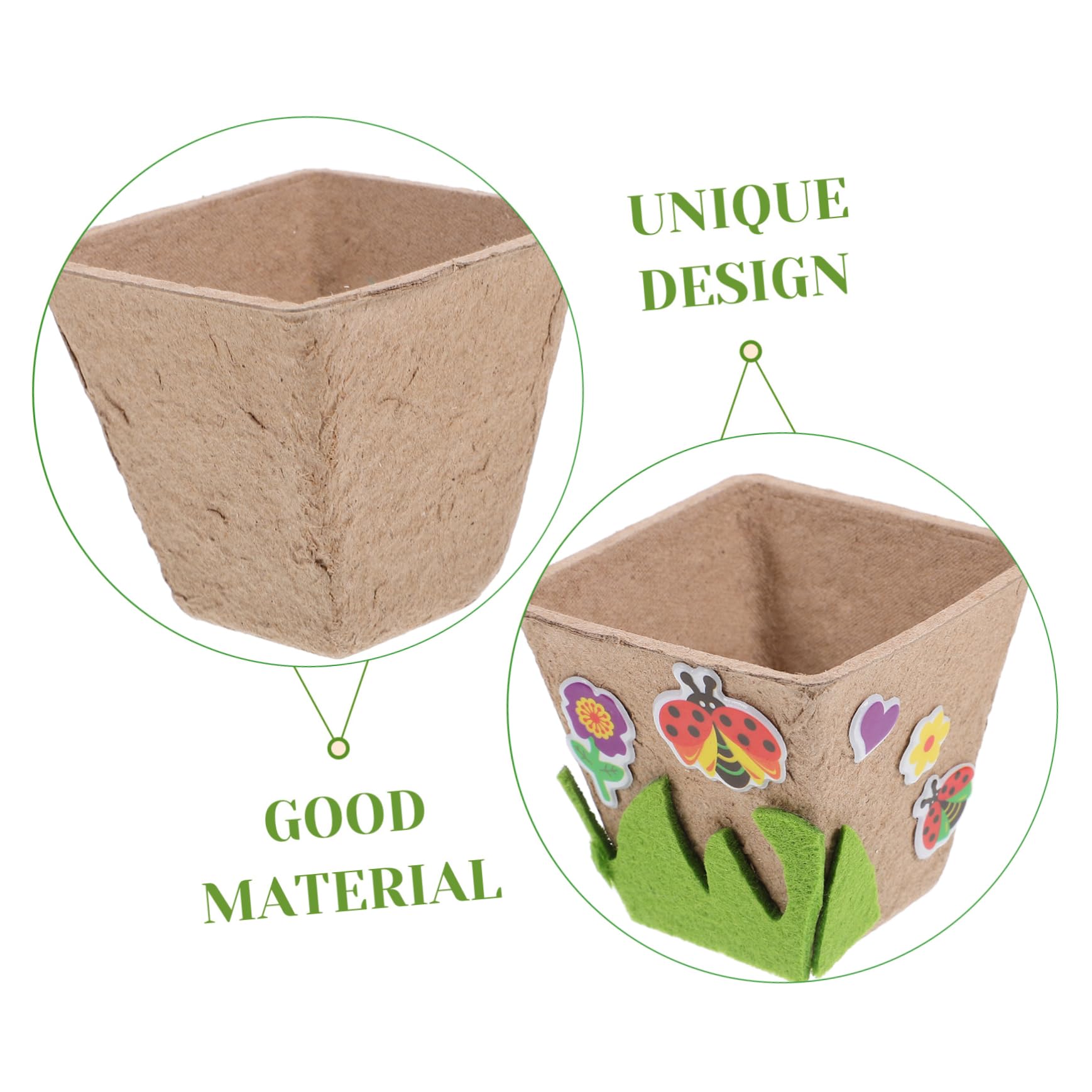 CIYODO 1Set Pulp Nursery Cup Kit for Garden Pot Craft with Cute Stickers Enhances Creativity Hands Skills Planting