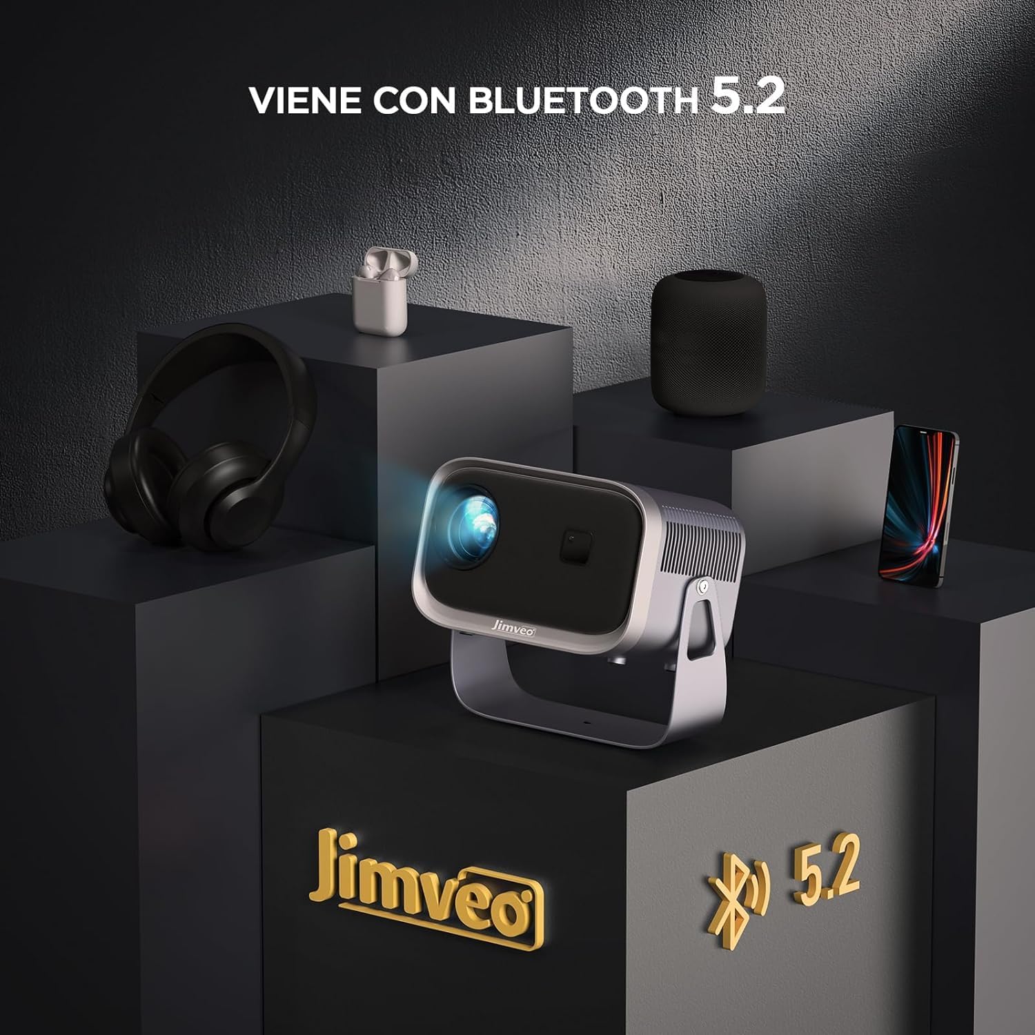 Jimveo E18 Projector, 12000L 1080P, WiFi 6, Bluetooth, HDMI, USB