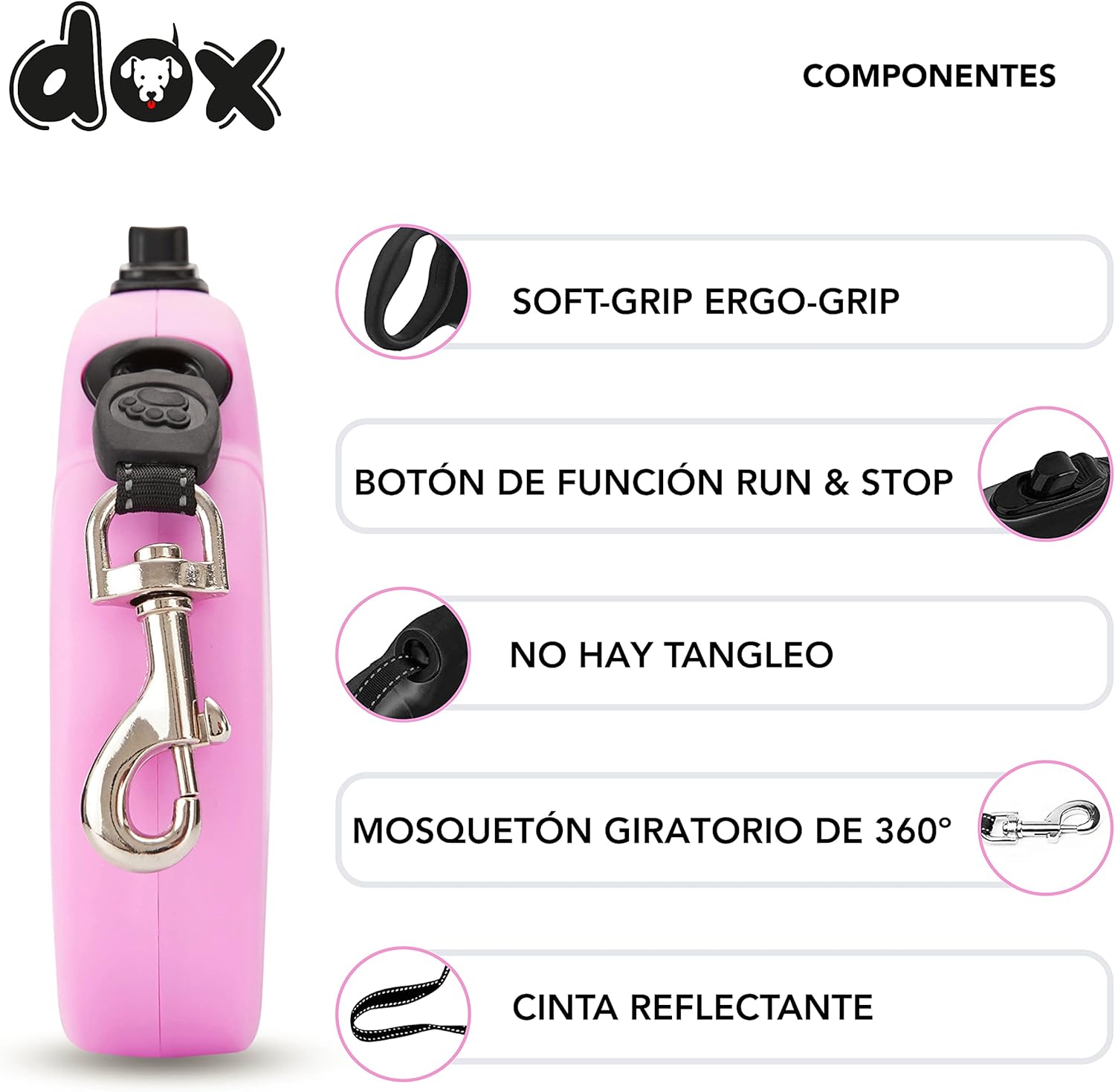 DDOXX Reflective Roll Dog Leash Sizes for Dogs | Small and Large Dogs | Extendable Dog Leash | Dog Accessories | Pink M | 5 m | up to 20 kg, Meter 5 m 3
