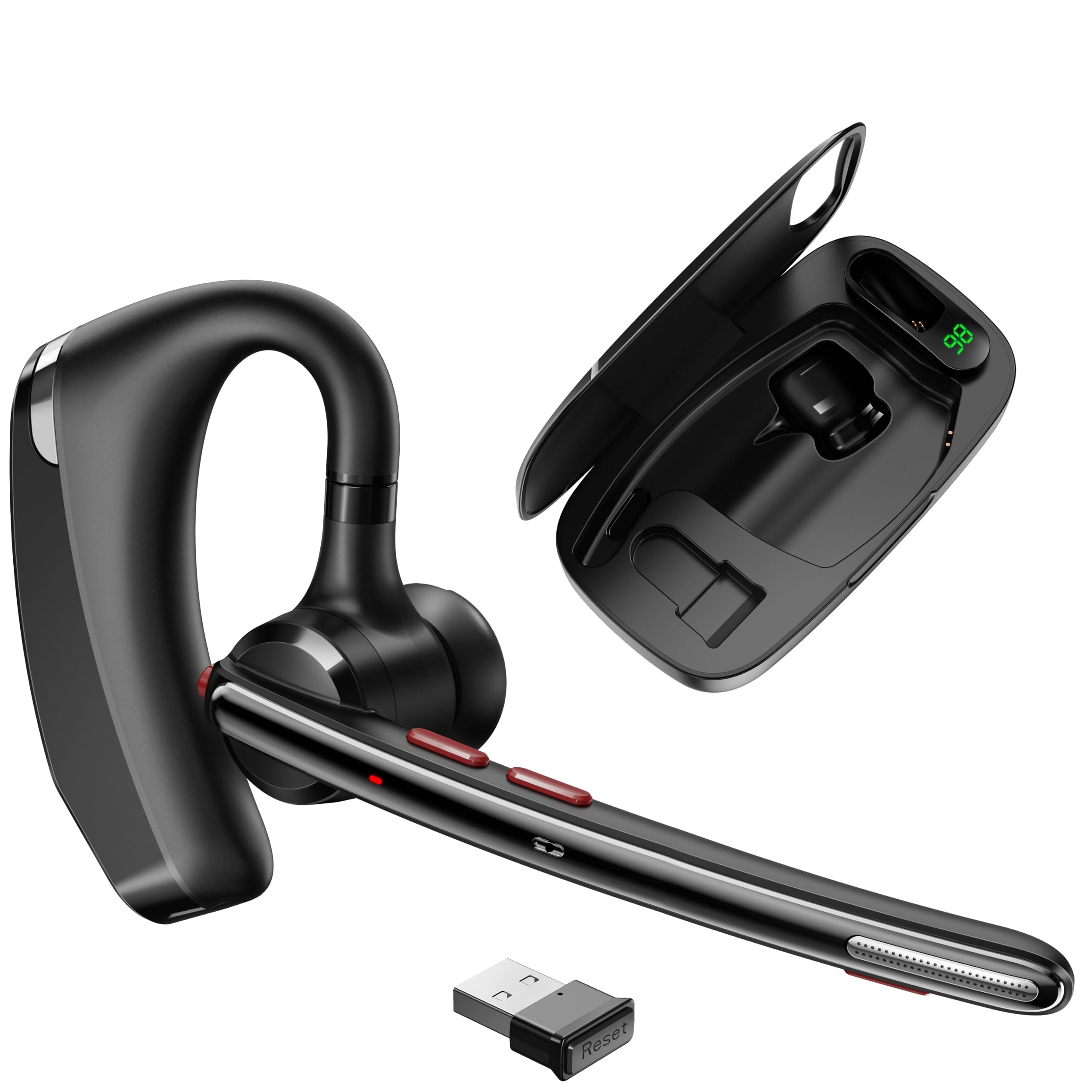 Photo 1 of Bluetooth Headset V5.3, Wireless Headset with Dual Noise-Canceling Microphones, Portable Charging Case, 300H Standby Time, Hands Free Headphones for Computer/Cell Phones, Trucker/Home/Office/Work