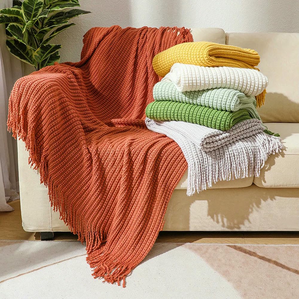 Manta Decorativa de Verano para sofá, Manta de Punto a Cuadros con borlas, Manta de Punto Gruesa y cálida para Cama, sofá, decoración del hogar