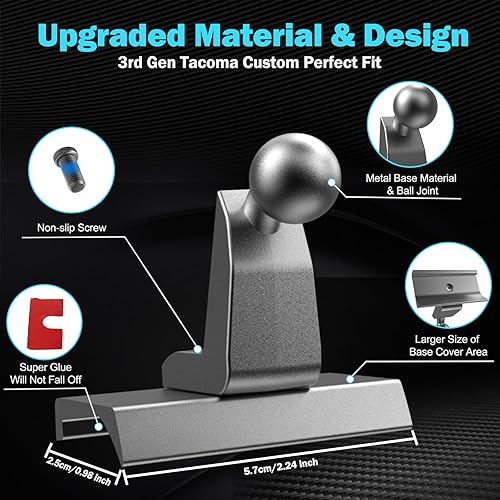 Miniatura 3 de Soporte de teléfono de coche mejorado para Toyota Tacoma 2016 2017 2018 2019 2020 2021 2022 2023, 3 generación Tacoma Dashboard Clip Soporte
