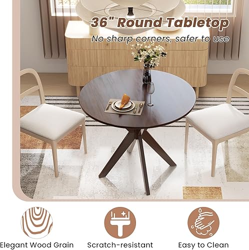 Miniatura 8 de Tangkula Juego de mesa de comedor redonda para 4, juego de mesa de cocina con asiento y patas de madera maciza, mesa de cocina redonda y sillas para