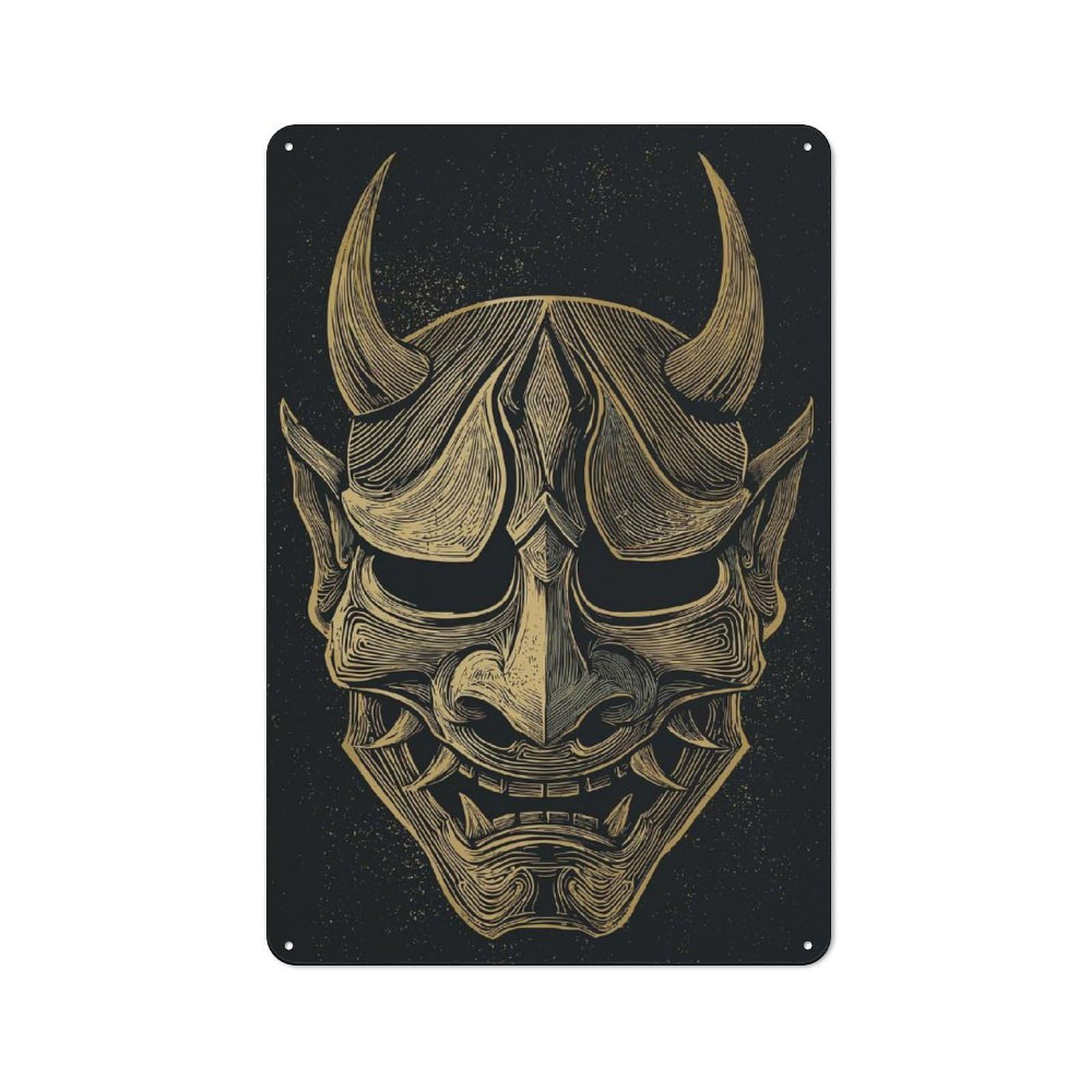 Junmoney Detailed Oni Mask Illustration Retro Metal Plaque 30X20cm For Garage Or Workshop, Housewarming Wall Decor For People Furnishing Garage And Workshop